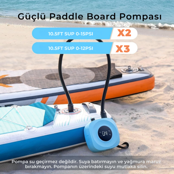 SavaBoards D18Pro şarjlı sup pompası 15 psi otomatik elektrikli paddle board pompası