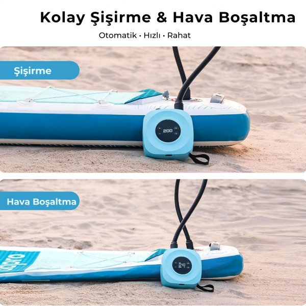 SavaBoards D18Pro şarjlı sup pompası 15 psi otomatik elektrikli paddle board pompası
