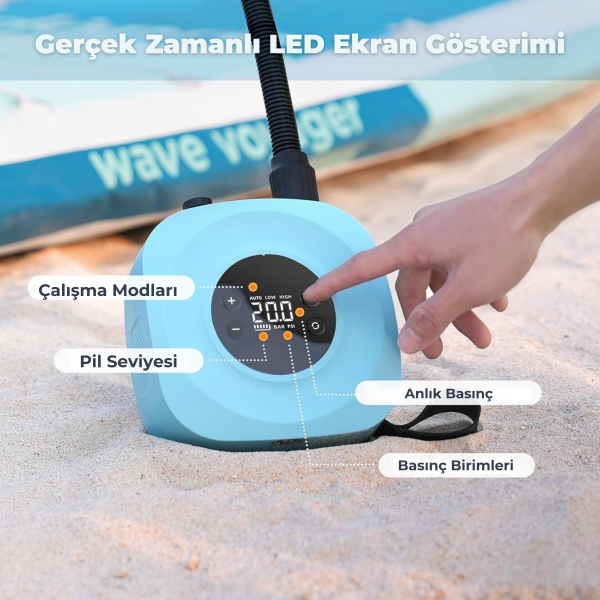 SavaBoards D18Pro şarjlı sup pompası 15 psi otomatik elektrikli paddle board pompası