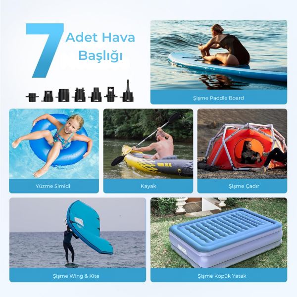SavaBoards D18Pro şarjlı sup pompası 15 psi otomatik elektrikli paddle board pompası